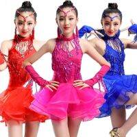 Sequins Latin Dance Dress Tutu Dance Costumes Clothes for Dancing Salsa Tango Ballroom Baby Girl Adult Female Costume Vestidos