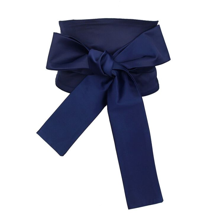 เข็มขัดกว้างผ้าซาตินสำหรับผู้หญิงสีชมพูสีน้ำเงินม่วงแบนเดจผูกเองเข็มขัดชุดเดรสสำหรับ-korset-pelangsing-เข็มขัดผ้ารัดเอว