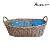 Anusarin by New Morning ตะกร้าหวายทรงรูปไข่ Oval-Shaped Rattan Basket 42x56 cm-Natural