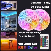 [Ricky Lighting] ไฟ LED Strip สี RGB เทป5V USB รีโมทคอนโทรลไฟ LED 5050สำหรับห้อง TV BackLight ตกแต่งห้องนอน5M 10M 15M 20M 30M