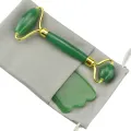 Anti Aging Natural Aventurine Jade Roller Green for face and Gua Sha Scraping Massage Tool Therapy with Double Neck Slimming Massager. 