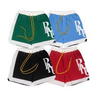 VOFH RHUDE correct version 22SS American Retro High Street stitching color matching letter printing loose shorts mens cropped pantsTH