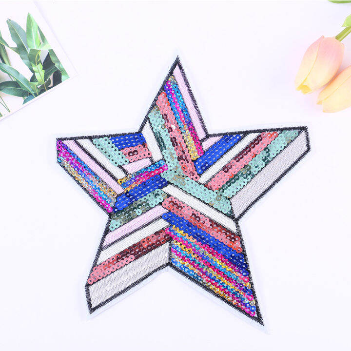 1pcs-sequined-shiny-star-สีสัน-patch-glitter-ดาวสติกเกอร์-diy-ผ้า-appliques-ปักเย็บเสื้อกางเกงยีนส์กางเกง-badge