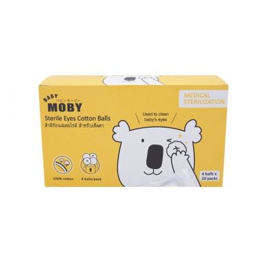 Baby Moby สำลีก้อนสเตอไรส์ สำหรับเช็ดตา แบบกล่อง(Sterile Eyes Cotton Balls) จำนวน 4 ก้อน x 20 ซอง