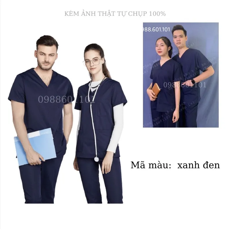 Bộ Scrubs Bác Sĩ, Blouse Cổ Tim, Đồng Phục Điều Dưỡng, Spa, Thẩm Mỹ Viện,  Dược Sĩ Màu Xanh Đen | Lazada.Vn