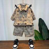 Boy Summer Clothing Shirt Outfit 2023 New Western Style Fashion Childrens Clothing Mens Casual Short-Sleeved Shorts Two-Piece Set