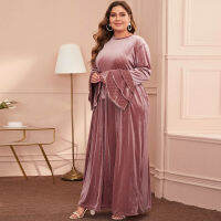 Plus Size Womens Velvet Clothing Winter Bronzing Flare Sleeve Gold Casual Dress Elegant Party Dresses