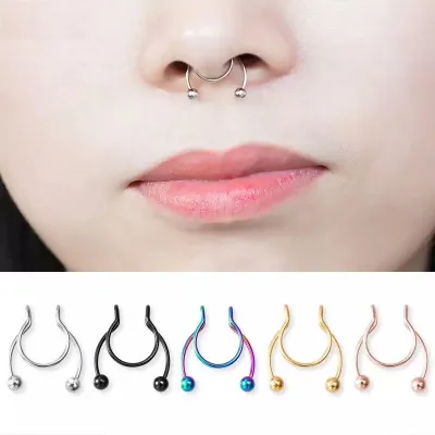 2Pcs Nose Clip fake Septum Piering Nose Rings punk Non Piercing Clip on Hip Hop Rock Stainless Steel Fashion Non Perforation