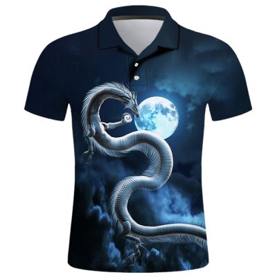 【high quality】  Mens Short Sleeved Polo Shirt Dragon Print Casual Shirt Short Sleeved Sweatshirt Summer Fashion 2023