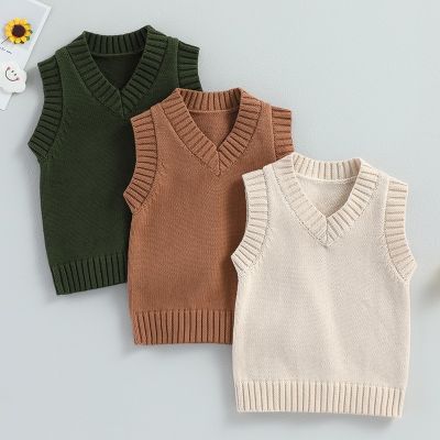 EWODOS Toddler Baby Kids Sweater Knitted Vest Top Casual Sleeveless V-neck Solid Knit Vest Fall Winter Clothes for Girls Boys