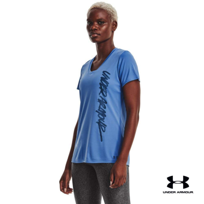 Under Armour UA Womens Velocity Vertical Script Short Sleeve V-neck อันเดอร์ อาร์เมอร์ เสื้อออกกำลังกายสำหรับผู้หญิง