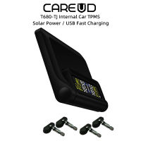 CAREUD T680-WF Car TPMS จอแสดงผล LCD ระบบการตรวจสอบแรงดันยางรถยนต์ Car พร้อมเซ็นเซอร์ภายนอก4ยูเอสบีชาร์จไวพลังงานจากแสงอาทิตย์