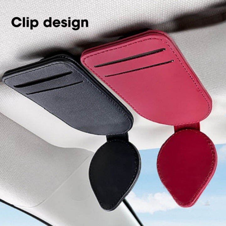Leather Sun Visor Glasses Clip Universal Car Interior Card Ticket