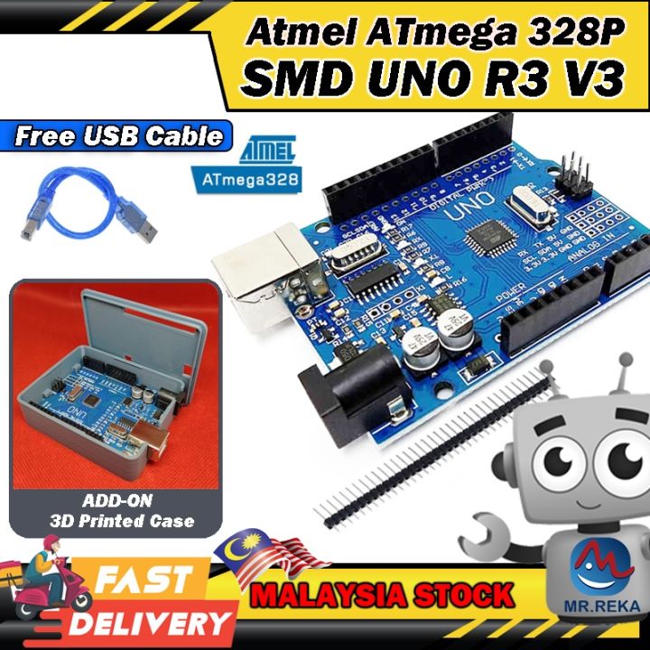 ⚡️ Arduino Smd Uno R3 - Atmel Atmega 328P V3 - Extra I/O Pinout With Ch340G  (Free Cable) | Lazada