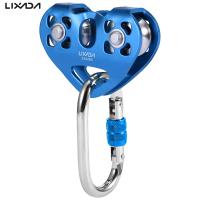 Lixada 30KN Zip Line รถเข็นกลางแจ้งปีนเขา Hauling Zipline Fast Speed Dual Pulley พร้อม25kN สกรูล็อค Carabiner