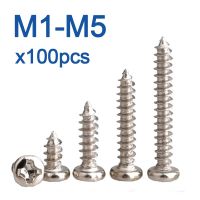 100pcs/lot Phillips Self Tapping Screws Cross Recessed Round Head Nickel Plated Carbon Steel M1  M1.4 M1.7 M2.3 M2.6 M3.5 M5 Screw Nut Drivers