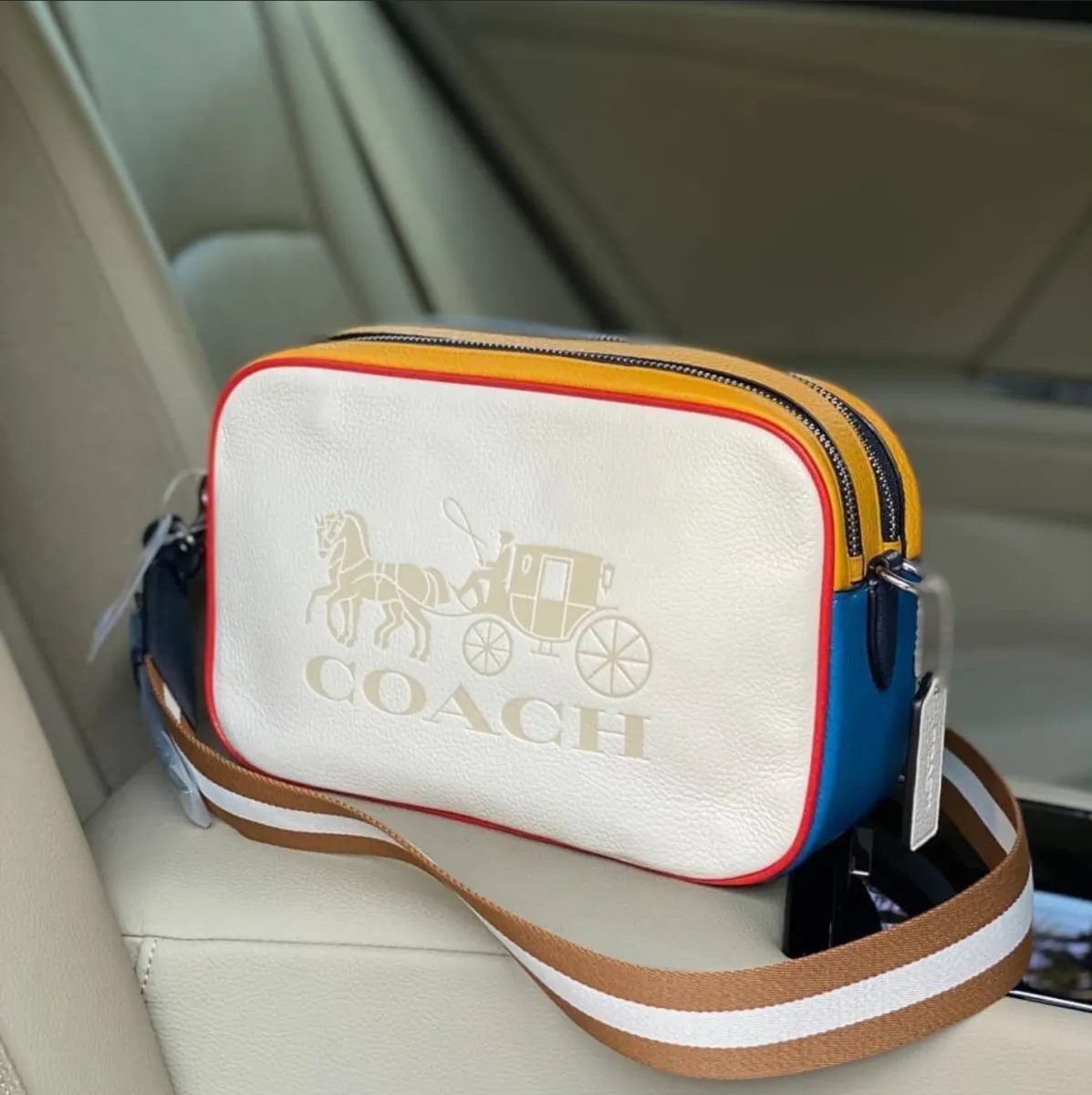 Guaranteed Original Coach Jes Crossbody In Colorblock In Refined Pebble  Leather Women's Crossbody Bag 3041 - Chalk / Multi