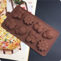 【lz】✟  Molde do bolo do silicone da Não-vara 8 furos borboleta abelha besouro mousse doces chocolate bandeja do cozimento pastelaria pudim decoração