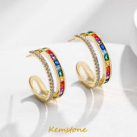 Kemstone 925เข็มเงินคริสตัลหญิงแฟชั่นของขวัญต่างหูทรงกระดุมเครื่องประดับ