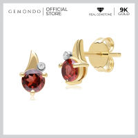 Gemondo ต่างหูทองคำ 9K ประดับโกเมน (Garnet) และเพชร ดีไซน์ใบไม้ ทรงสตัด : ต่างหูพลอย ต่างหูพลอยเม็ดเดี่ยว