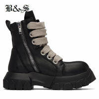 Black &amp; Street 2022 Bettla รองเท้าบูทหนังวัวแท้อย่างหนารองเท้าหนังแท้รถจักรยานยนต์ Big Lace T Show Fashion Botas ~