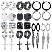 12 Pairs of Stainless Steel Non pierced Magnetic Earrings Men 39;s and Women 39;s CZ Clip on Feather Pendant Earrings Set