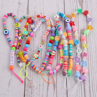 2021 New Colorful Polymer Clay Mobile Phone Strap Lanyard For Women Smile Pearl Soft Pottery Rope Cell Phone Case Hanging Cord