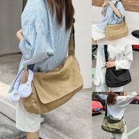 Feng Qi shop Female Canvas Fabric Soft Slouchy Shoulder Bag  Student Leisure Medium Size School Book Laptop Pouch Messenger Side Bag