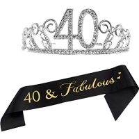 ¤♘40แอมป์; เยี่ยม Sash Rhinestone T Iara มงกุฎมีความสุข40th สี่สิบปีอุปกรณ์งานเลี้ยงวันเกิดตกแต่งโปรดปรานภาพ P Rop ของขวัญ