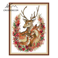 Crossdecor Cross Stitch ชุดด้วยวัสดุชุดสัตว์พิมพ์11CT 14CT ประทับตราผ้าปักปักชุด Diy Dmc Craft Handmade Home ตกแต่งสำหรับ Sala Wall-กวางคริสต์มาสครอบครัว