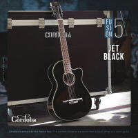 Cordoba Fusion 5 "Jet Black" กีตาร์ Hybrid Nylon String สเปค Top Solid (Sitka Spruce / Mahogany)