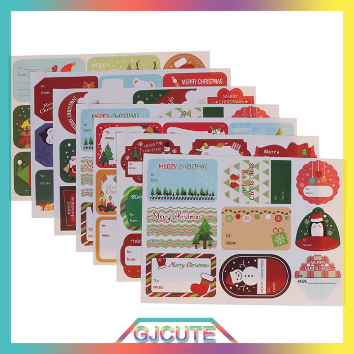 gjcute-108pcs-12แผ่นสติกเกอร์คริสต์มาสบรรจุภัณฑ์ปิดผนึกฉลากอบของขวัญ