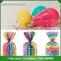 CREATIVE PAVILION 120 pcs กับผูกบิด ถุงกระดาษแก้วสีรุ้ง ลายพิมพ์ลาย ลายจุดกลม ถุง goodie โปร่งใสโปร่งใส ใช้แล้วทิ้ง ถุงขนมถุง วันเกิดทารกฝักบัว