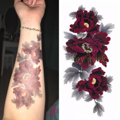 hot！【DT】❀  Temporary Sticker dark red peony flower womens body art tatto stickers tatoo fake tattoos for girl 7