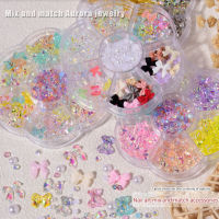 Bevy เครื่องประดับเล็บโบว์ Aurora หมี Rhinestone มุกผสม DIY ตกแต่งเล็บอุปกรณ์เล็บ