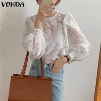 Vonda เสื้อเบลาส์ คอกลม แขนยาว ปักลายดอกไม้ สไตล์เกาหลี สําหรับผู้หญิง