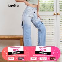 【เซเลปเลือก Lovito กางเกงลําลองแบบขาดแบบขาด L06055 (สีฟ้า)