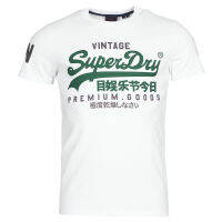 Superdry1 Extreme Dry ผ้าฝ้ายคอกลมแขนสั้นสำหรับผู้ชายเสื้อยืดสีขาวพิมพ์ตัวอักษรฤดูร้อน M1010411A 01C9449