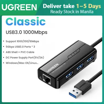 UGREEN USB 3.0 Hub Ethernet Adapter 10 100 1000 Gigabit Network Converter  with 3 USB 3.0 Ports Hub Compatible with Laptop PC Nintendo Switch MacBook