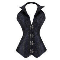 โลหะล็อคคลิป Steampunk Corset Jacquard สีดำเซ็กซี่คอ Court Shapewear ผู้หญิงรัดตัว Vintage Gothic Corset