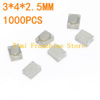 1000ชิ้น3X4 SMD สัมผัสชั้นเชิงปุ่มกดสวิทช์3*4*2.5H 3*4 4Pin สัมผัสไมโครสวิทช์สีขาวห่อเท้า