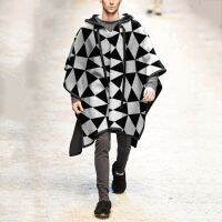 2022ผู้ชายแฟชั่นเสื้อปอนโชยาวเสื้อ Lapel Cape Trench Streetwear ฤดูหนาว Faux ผสมแจ็คเก็ต Windproof ชายเสื้อคลุม Chic Ponchos