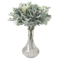 12Pcs Artificial Flocked Lambs Ear Leaves Stems 13 Inch Flocked Dusty Miller Flocked Oak Leaves Faux Greenery Bouquets