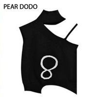 PEAR DODO เสื้อสายเดี่ยวของผู้หญิงเสื้อสายเดี่ยวของผู้หญิงลายคอสั้นลายห่วงลายฉลุดีไซน์แปลกสไตล์เกาหลี