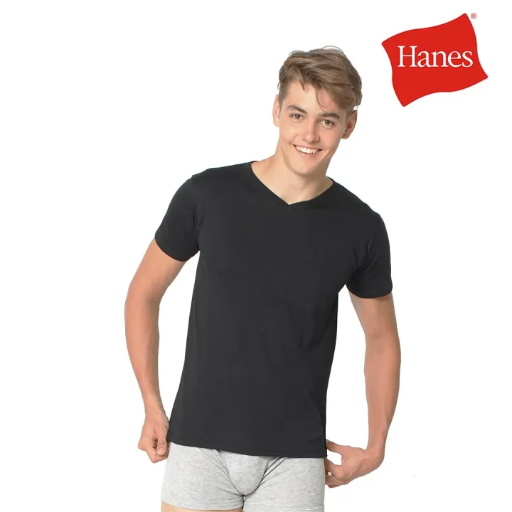 hanes slim fit v neck black