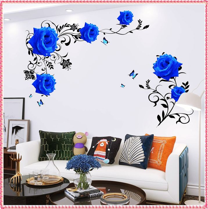 Condo Decor Blue Roses Wall Decorative Murals Removable Vinyl Wall ...