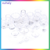 xuhaiy อุปกรณ์บนโต๊ะอาหารโปร่งใสขนาด17ชิ้น/เซ็ต1:12แบบ DIY เครื่องครัวของเล่น