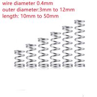 รูปแบบใหม่เส้นผ่าศูนย์กลางลวด10-20ชิ้น/ล็อต0.4Mm OD 3มม. ถึง10สเตนเลสสตีลการบีบอัดขนาดเล็กไมโครสปริงความยาว5มม. ถึง50มม. สกรูตะปูและตัวยึด