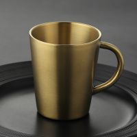 300ml Double-Layer Water Cup Home Dining Drinkware Mugs 304 Stainless Steel Beer Cup Gold Sliver Coffee Mugs With Handle Tazas