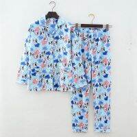 New 2019 Pajamas Women Bulldog Print Brushed Cotton Light Blue 2 Pieces Set Long Sleeve Elastic Waist Lounge pyjamas S84691